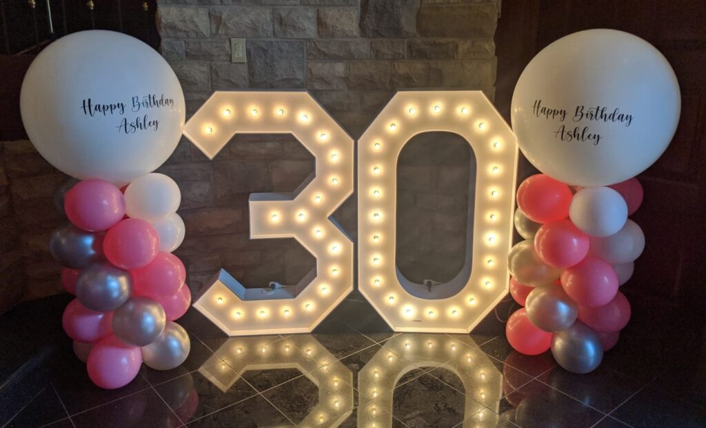 Bright Marquee Numbers with Balloon Decor