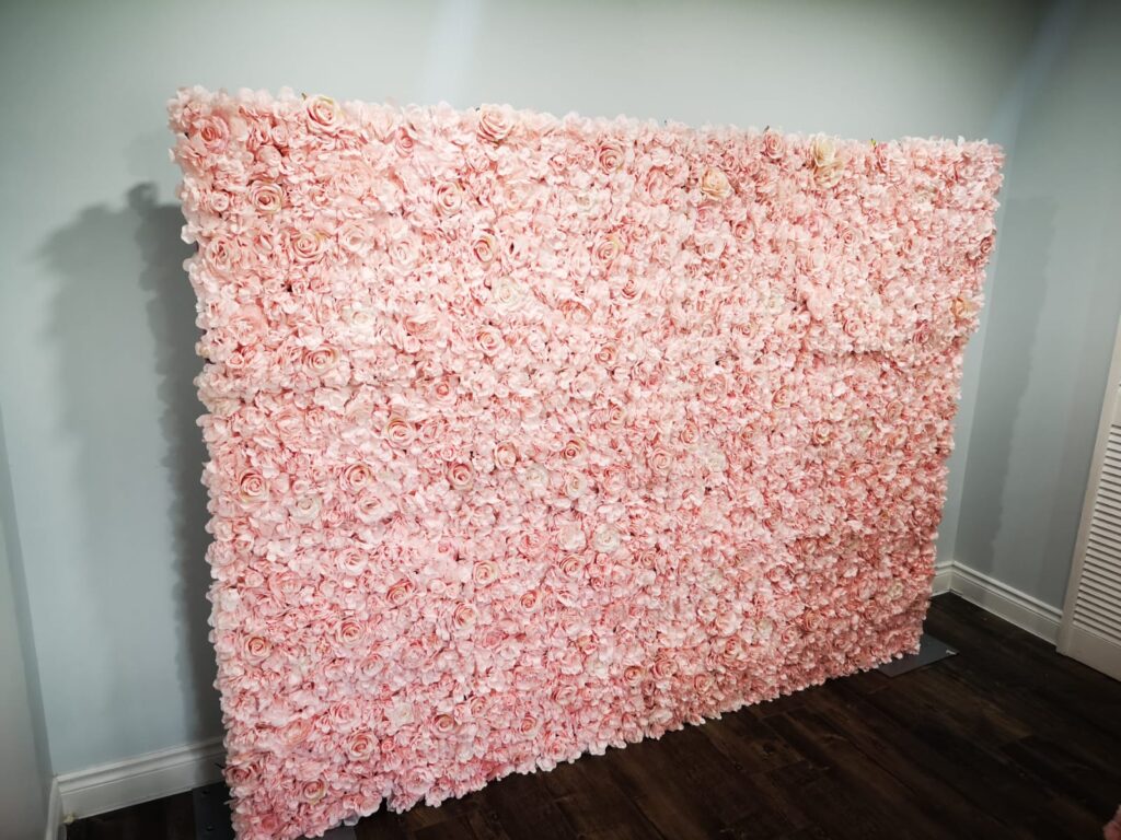Colourful pink roses flower wall -Hamilton Event Rentals.