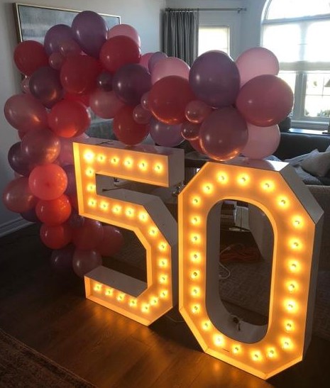 Marquee-Numbers-with-Light-and-Multi-Coloured-Balloon-Decor-Brampton Party Rental company 
