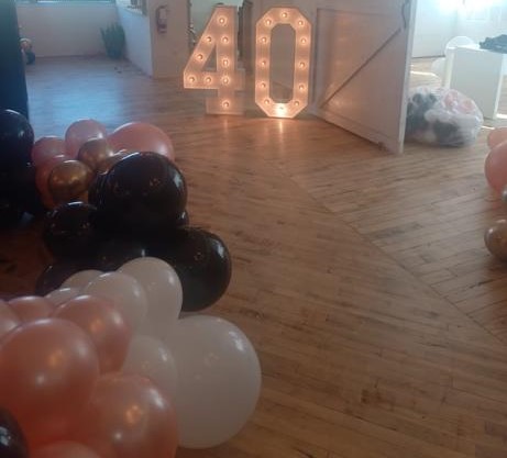 Multi-Coloured-Balloon-Decor-and-Marquee-Numbers-with-Light-Brampton Party Rental company 