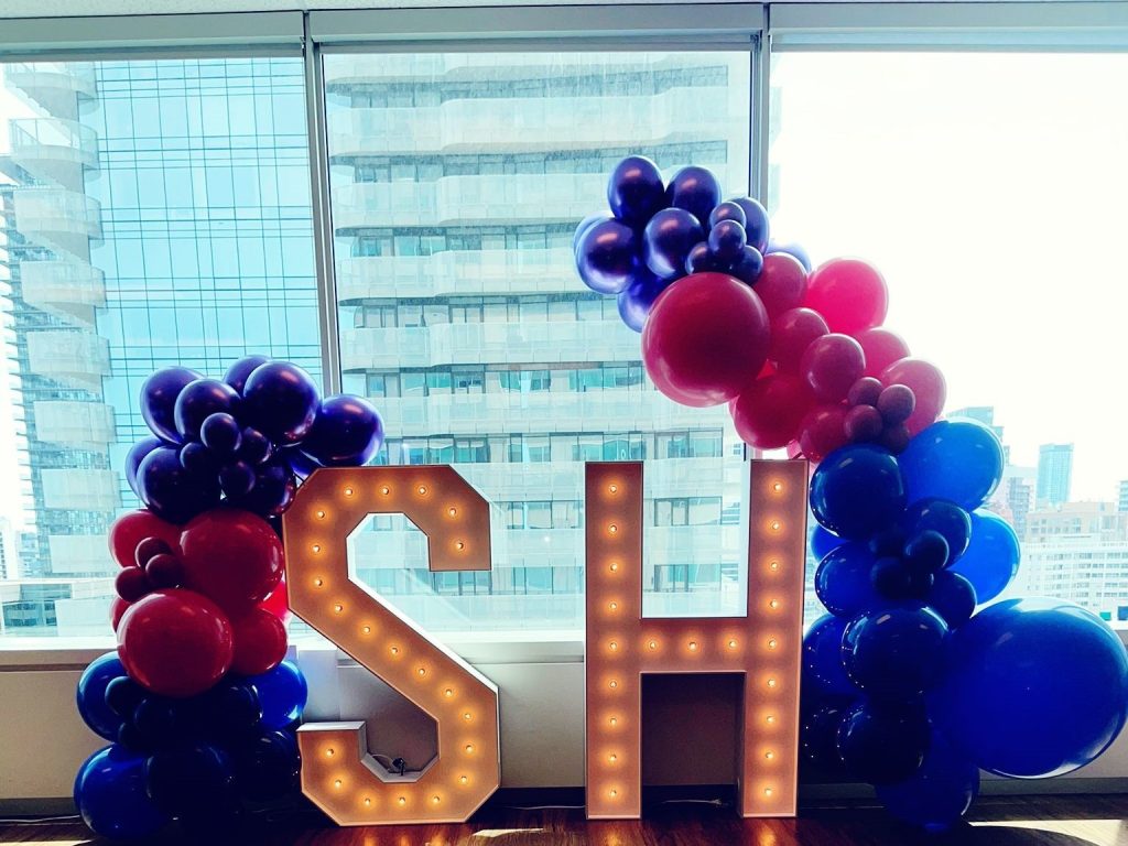 Bright-Marquee-Letters-with-Blue-and-Red-Balloon-Decor-Party-Rental-Windsor