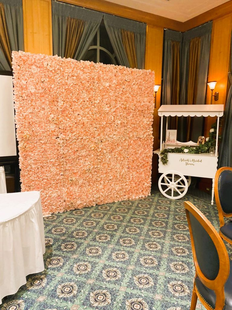Pink-Roses-Flower-Wall-with-Candy-Cart-Wedding-Rental-North-York